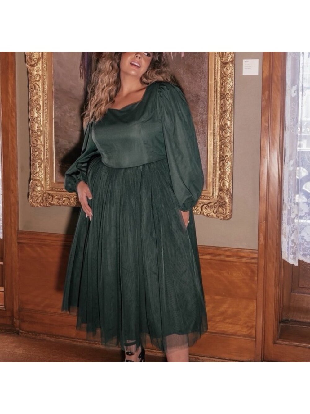 NEW JessaKae Allora Green Tulle Midi Dress Long Sleeve Women’s Plus Size 2X